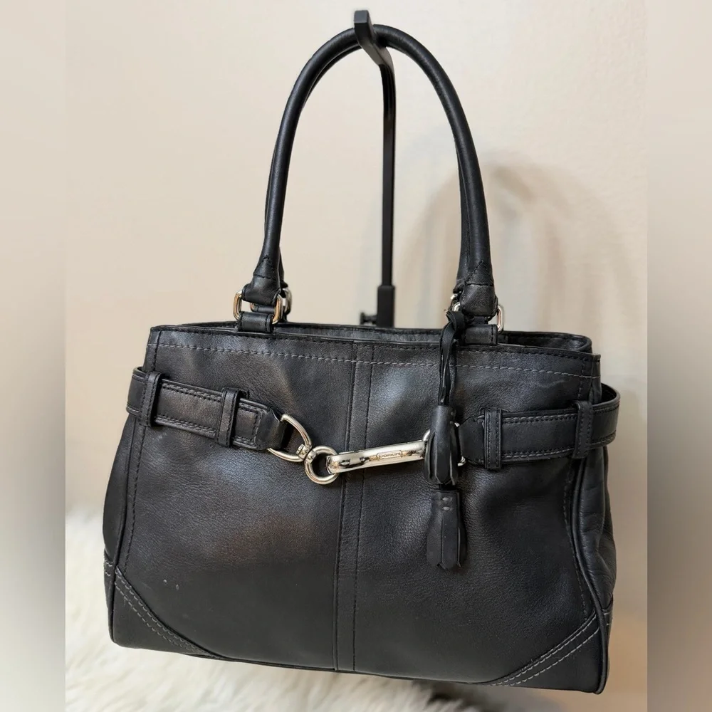 Coach Black Leather Satchel bag F08A70 Hampton with Horse-Bit Hardware - Picture 1 of 10